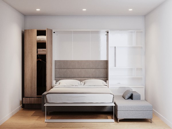 Royal Queen Wall Bed with Sectional Sofa Wardrobe and Bookcase Set 210