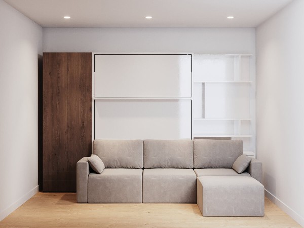 Royal Queen Wall Bed with Sectional Sofa Wardrobe and Bookcase Set 213