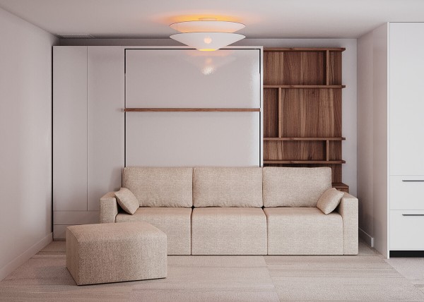 Royal Queen Wall Bed with Sectional Sofa Wardrobe and Bookcase Set 216