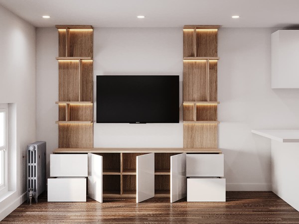 Royal Queen Wall Bed with Sectional Sofa Wardrobe and Bookcase Set 222