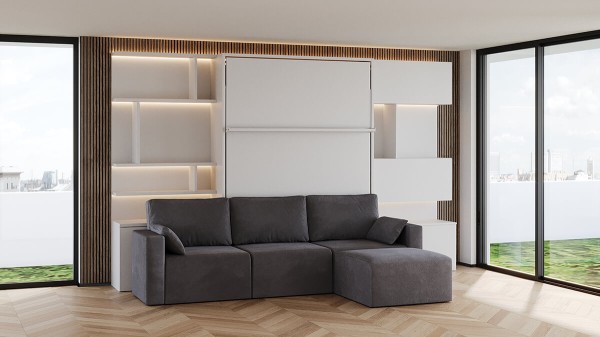 ROYAL Queen Wall Bed with Sectional Sofa, Wardrobe and Bookcases