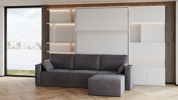 Royal Queen Wall Bed with Sectional Sofa Wardrobe and Bookcase Set 226