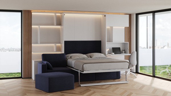 Royal Queen Wall Bed with Sectional Sofa Wardrobe and Bookcase Set 228