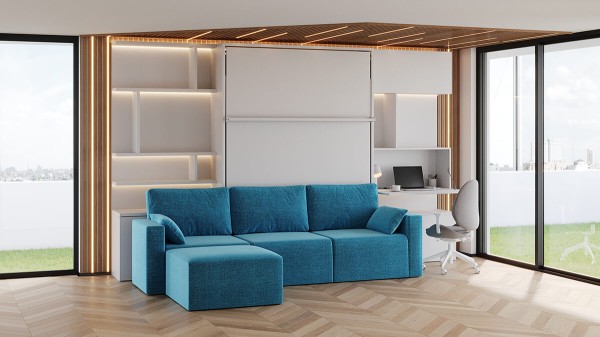 Royal Queen Wall Bed with Sectional Sofa Wardrobe and Bookcase Set 233