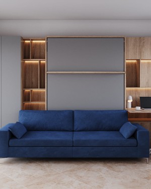 D - ROYAL Queen Wall Bed with Sectional Sofa, Wardrobe and Bookcases