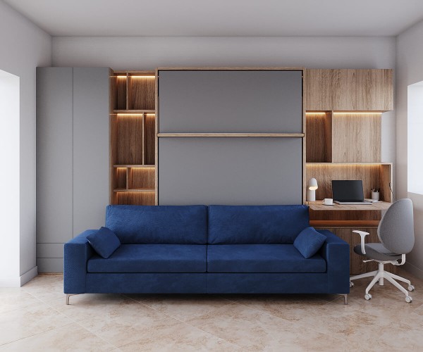 ROYAL Queen Wall Bed with Sectional Sofa, Wardrobe and Bookcases