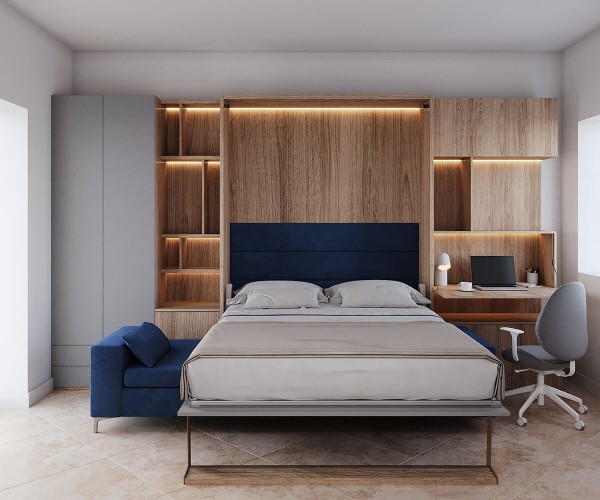 Royal Queen Wall Bed with Sectional Sofa Wardrobe and Bookcase Set 235