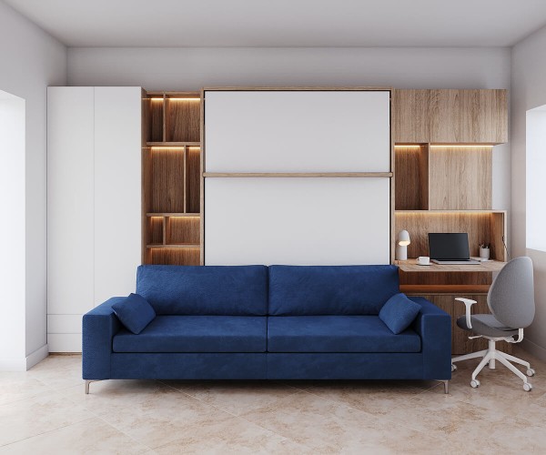 Royal Queen Wall Bed with Sectional Sofa Wardrobe and Bookcase Set 236