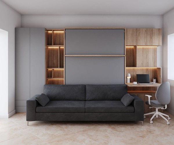 Royal Queen Wall Bed with Sectional Sofa Wardrobe and Bookcase Set 239