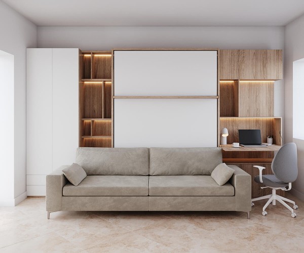 Royal Queen Wall Bed with Sectional Sofa Wardrobe and Bookcase Set 241