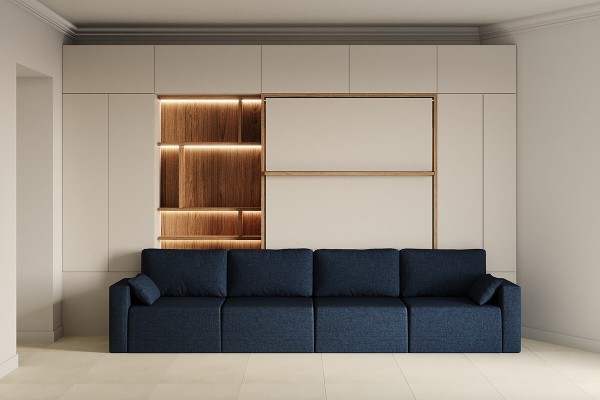 Royal Queen Wall Bed with Sectional Sofa Wardrobe and Bookcase Set 258