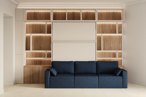 Royal Queen Wall Bed with Sectional Sofa Wardrobe and Bookcase Set 260