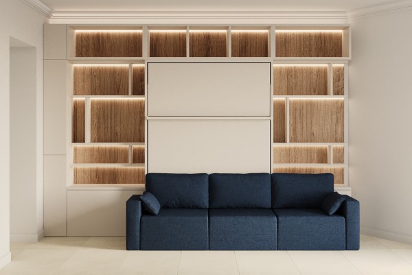 Royal Queen Wall Bed with Sectional Sofa Wardrobe and Bookcase Set 261