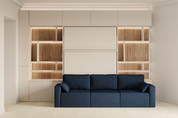 Royal Queen Wall Bed with Sectional Sofa Wardrobe and Bookcase Set 262