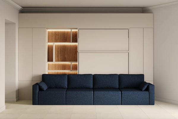 Royal Queen Wall Bed with Sectional Sofa Wardrobe and Bookcase Set 264