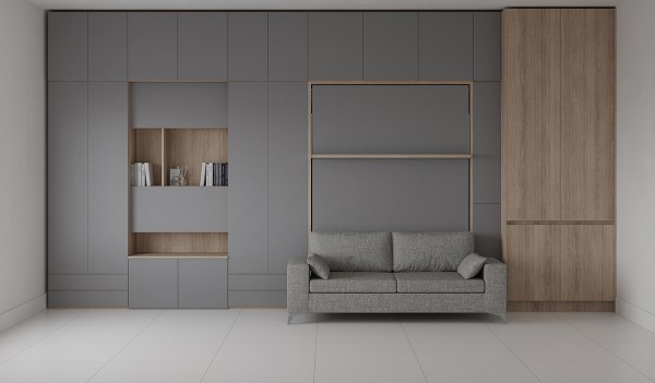 Royal Queen Wall Bed with Sectional Sofa Wardrobe and Bookcase Set 29