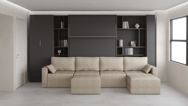 Royal Queen Wall Bed with Sectional Sofa Wardrobe and Bookcase Set 3