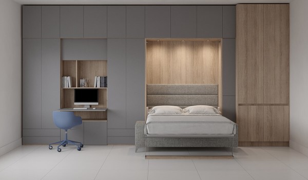 Royal Queen Wall Bed with Sectional Sofa Wardrobe and Bookcase Set 30