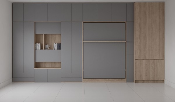 Royal Queen Wall Bed with Sectional Sofa Wardrobe and Bookcase Set 31