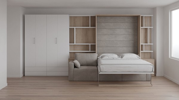 Royal Queen Wall Bed with Sectional Sofa Wardrobe and Bookcase Set 34