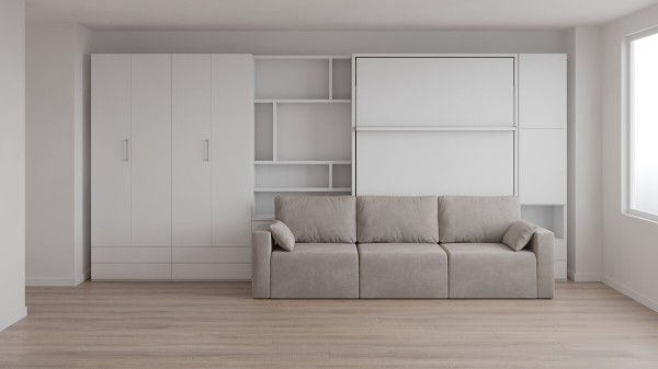 Royal Queen Wall Bed with Sectional Sofa Wardrobe and Bookcase Set 36