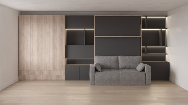 Royal Queen Wall Bed with Sectional Sofa Wardrobe and Bookcase Set 41