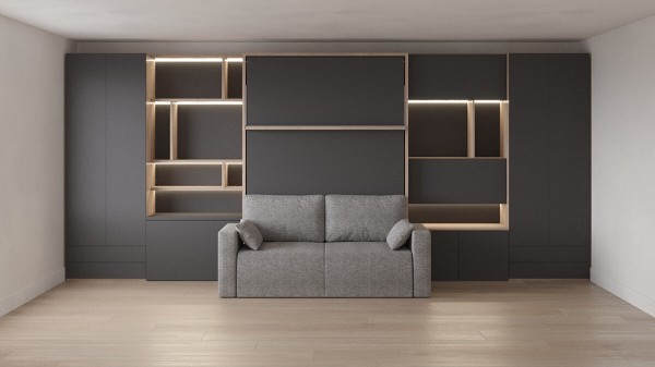 Royal Queen Wall Bed with Sectional Sofa Wardrobe and Bookcase Set 46