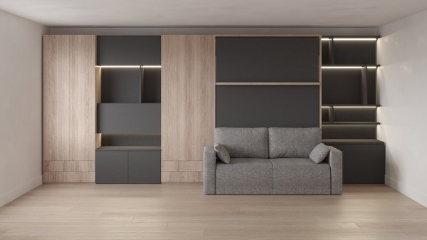 Royal Queen Wall Bed with Sectional Sofa Wardrobe and Bookcase Set 47