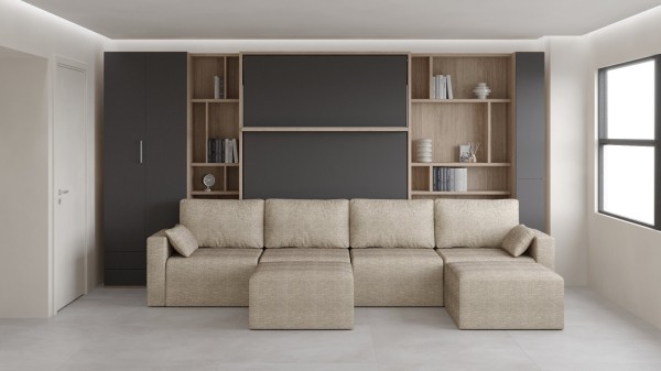 Royal Queen Wall Bed with Sectional Sofa Wardrobe and Bookcase Set 5