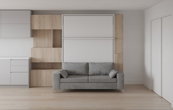 Royal Queen Wall Bed with Sectional Sofa Wardrobe and Bookcase Set 53