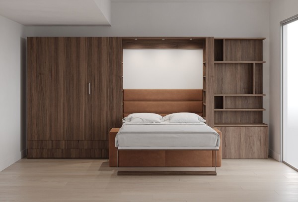 Royal Queen Wall Bed with Sectional Sofa Wardrobe and Bookcase Set 61