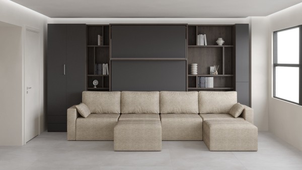 Royal Queen Wall Bed with Sectional Sofa Wardrobe and Bookcase Set 7