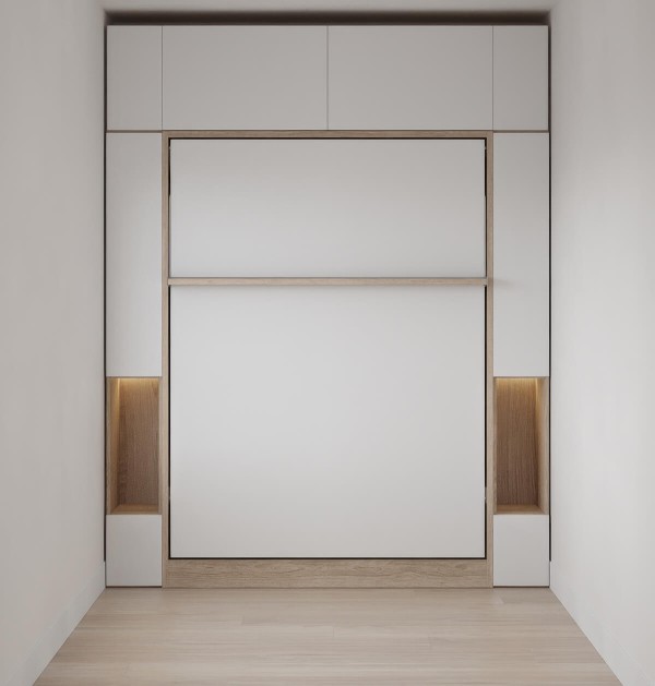 Royal Queen Wall Bed with Sectional Sofa Wardrobe and Bookcase Set 70