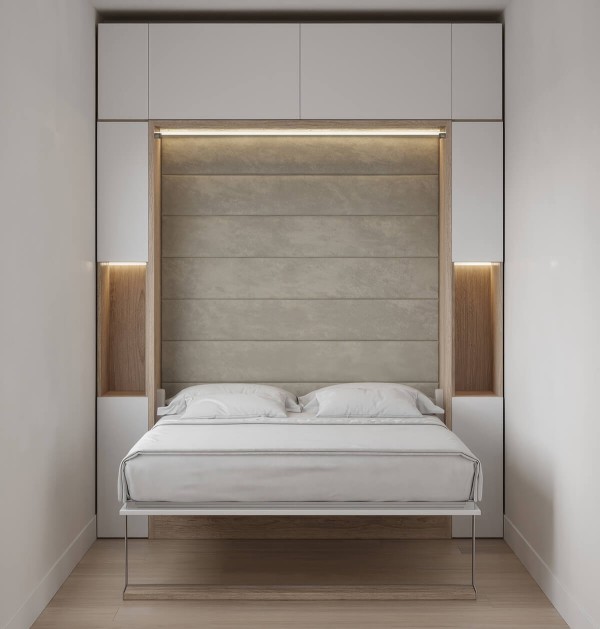 Royal Queen Wall Bed with Sectional Sofa Wardrobe and Bookcase Set 73