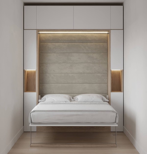 Royal Queen Wall Bed with Sectional Sofa Wardrobe and Bookcase Set 75