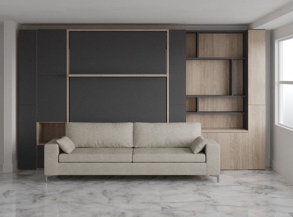 Royal Queen Wall Bed with Sectional Sofa Wardrobe and Bookcase Set 90