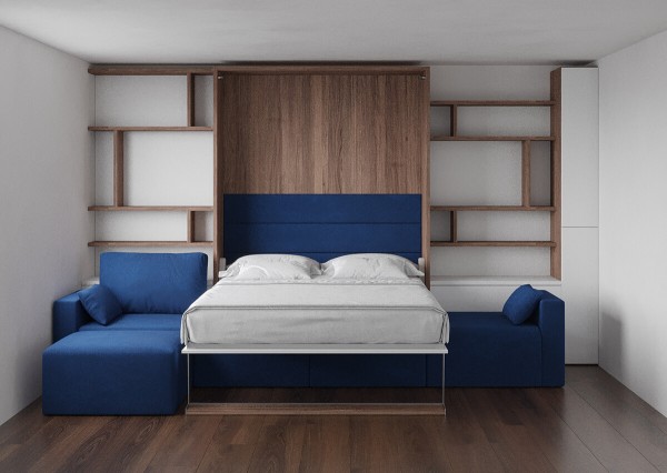 Royal Queen Wall Bed with Sectional Sofa Wardrobe and Bookcase Set 93