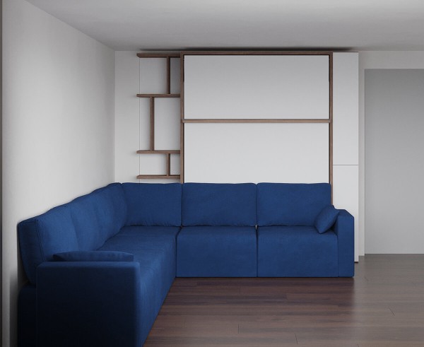 Royal Queen Wall Bed with Sectional Sofa Wardrobe and Bookcase Set 94