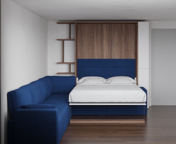 Royal Queen Wall Bed with Sectional Sofa Wardrobe and Bookcase Set 95