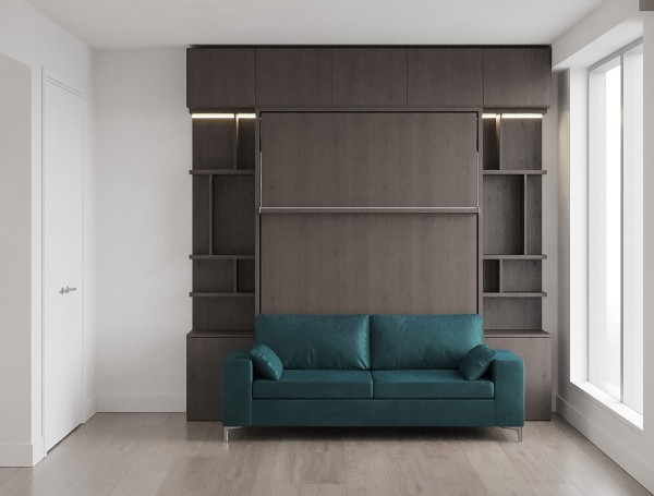 Royal Queen Wall Bed with Sectional Sofa, Bookcases and Wardrobe