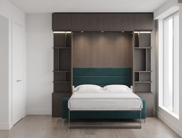 Royal Queen Wall Bed with Sectional Sofa Wardrobe and Bookcase Set 99