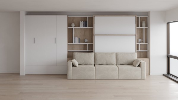 Royal Queen Wall Bed with Sectional Sofa Wardrobes 2