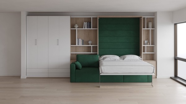 Royal Queen Wall Bed with Sectional Sofa Wardrobes 5