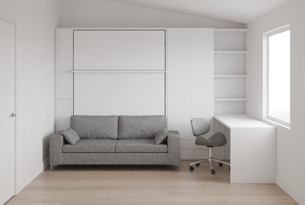 Royal Queen Wall Bed with Sectional Sofa, Wardrobes, Bookcase and Table