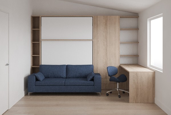 Royal Queen Wall Bed with Sectional Sofa Wardrobes Bookcase and Table 2