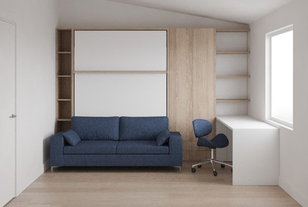 Royal Queen Wall Bed with Sectional Sofa Wardrobes Bookcase and Table 4