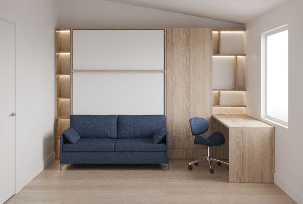 Royal Queen Wall Bed with Sectional Sofa Wardrobes Bookcase and Table 7