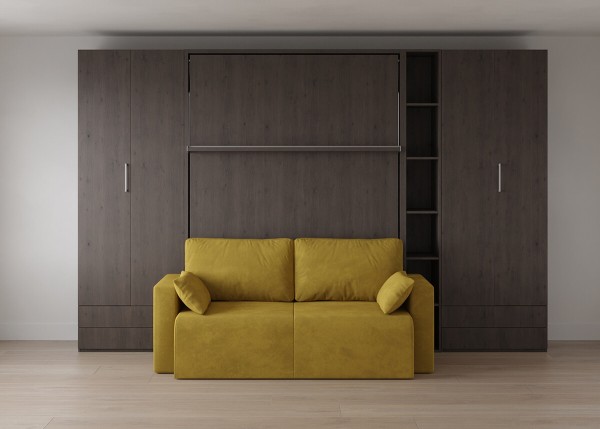 Royal Queen Wall Bed with Sectional Sofa and Bookcase Set 11