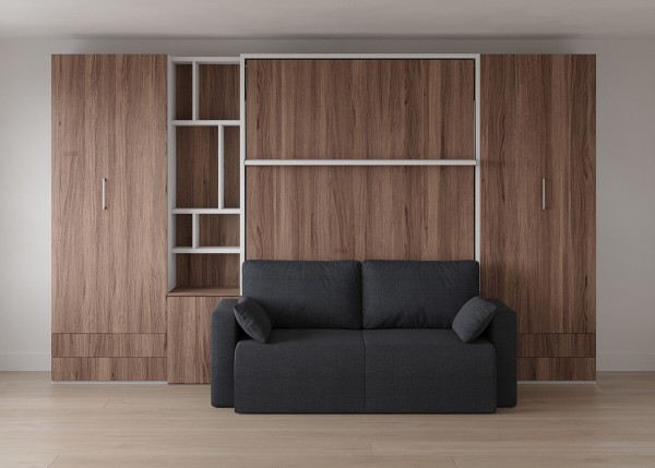 Royal Queen Wall Bed with Sectional Sofa and Bookcase Set 13