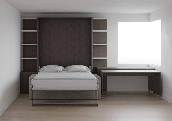 Royal Queen Wall Bed with Sectional Sofa and Bookcase Set 15